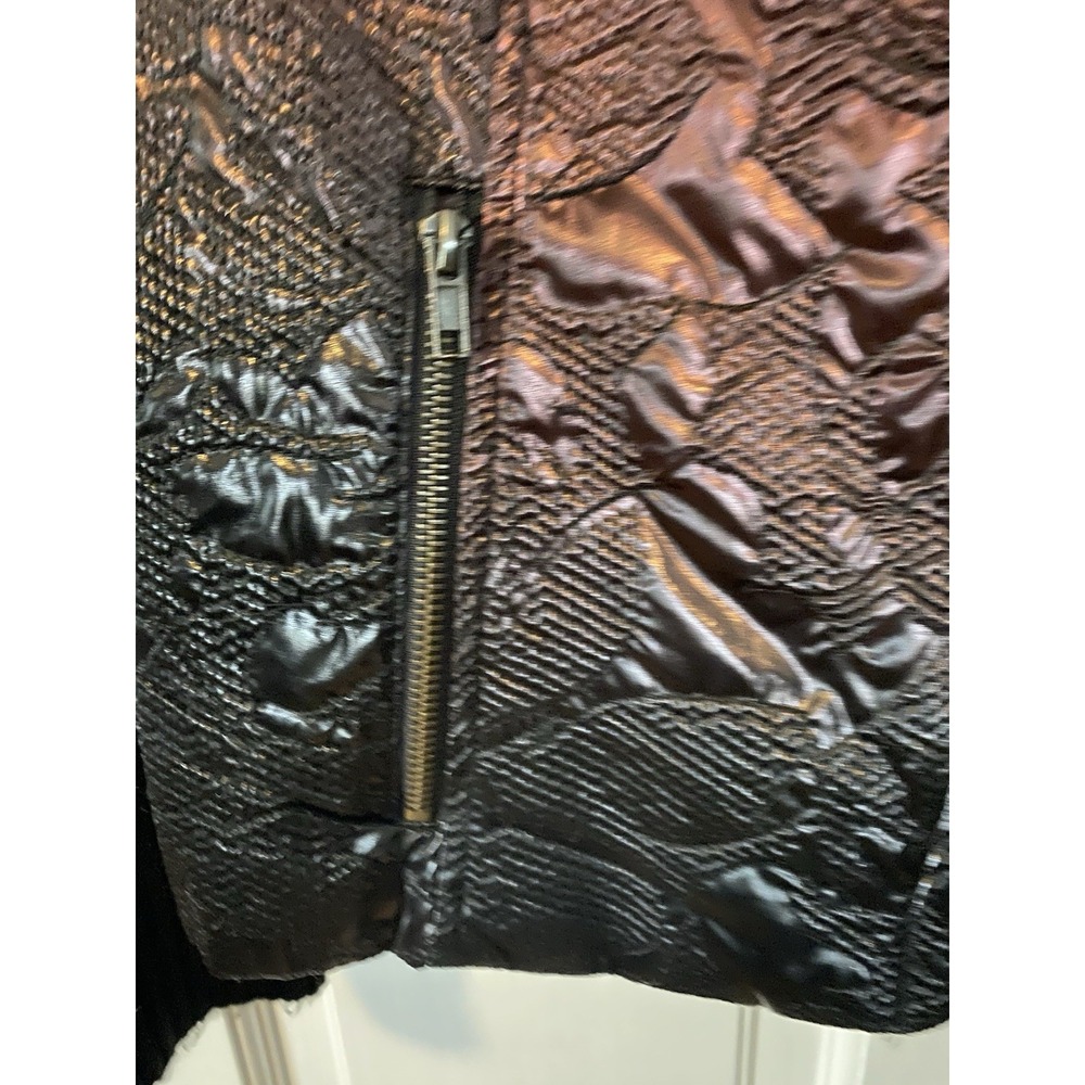 Madison Hill Womens Moto Jacket SZ Med Iridescent Copper Textured Knit Sleeve - Picture 2 of 10